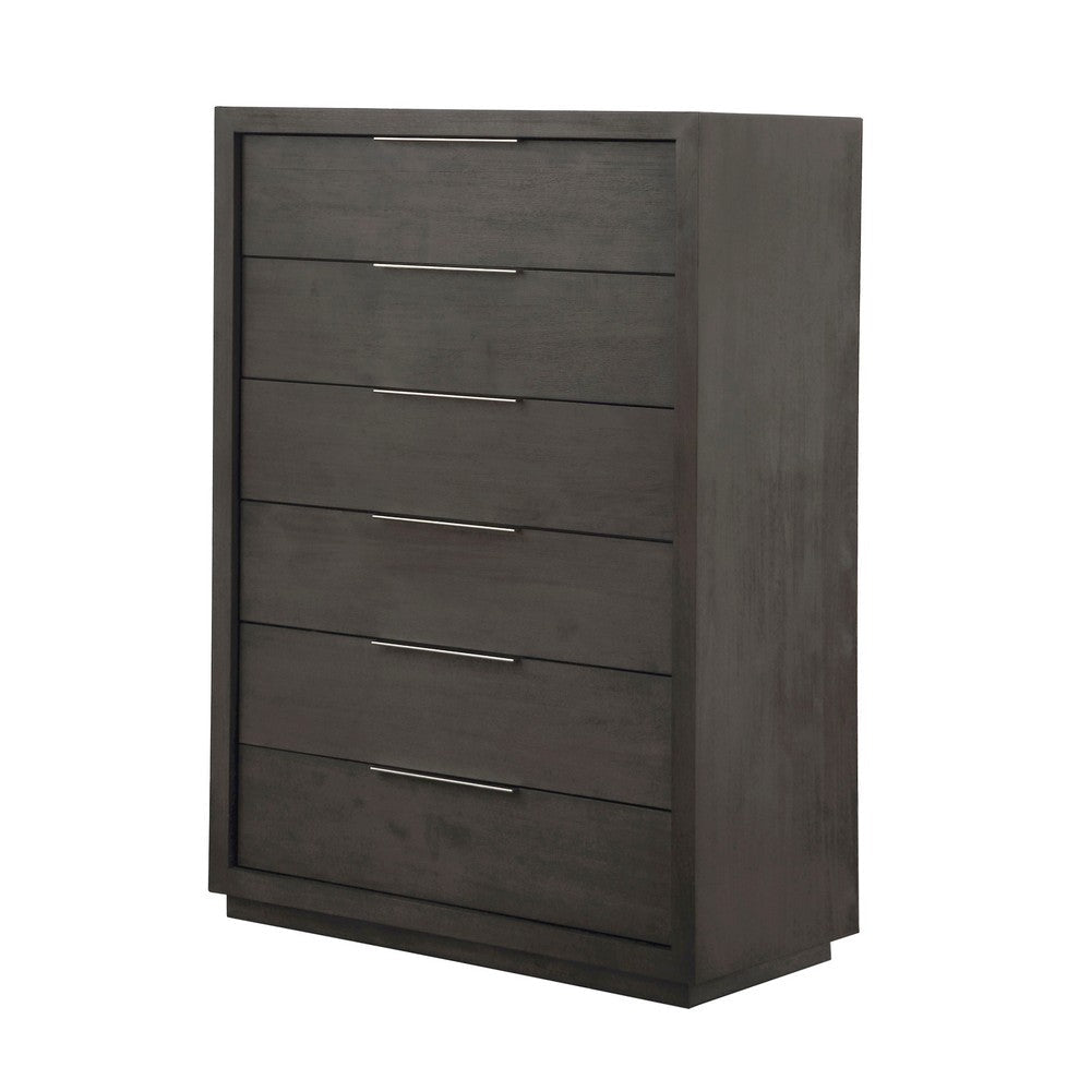 Jose 56 Inch Tall Dresser Chest, 6 Drawers with Handles, Plinth Base, Gray