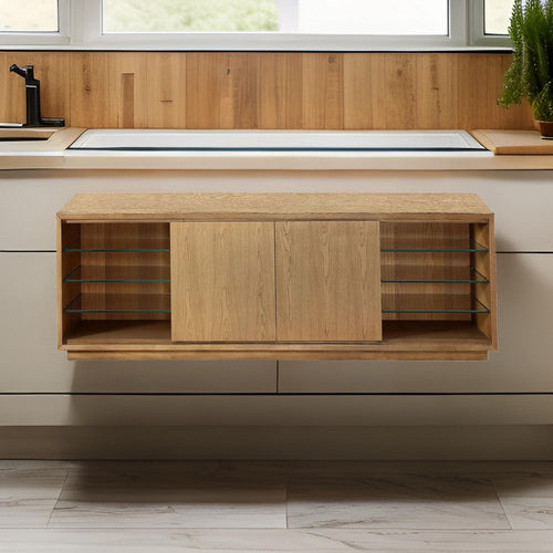 74 Inch TV Media Entertainment Console, 2 Door Cabinet, 6 Shelves, Brown