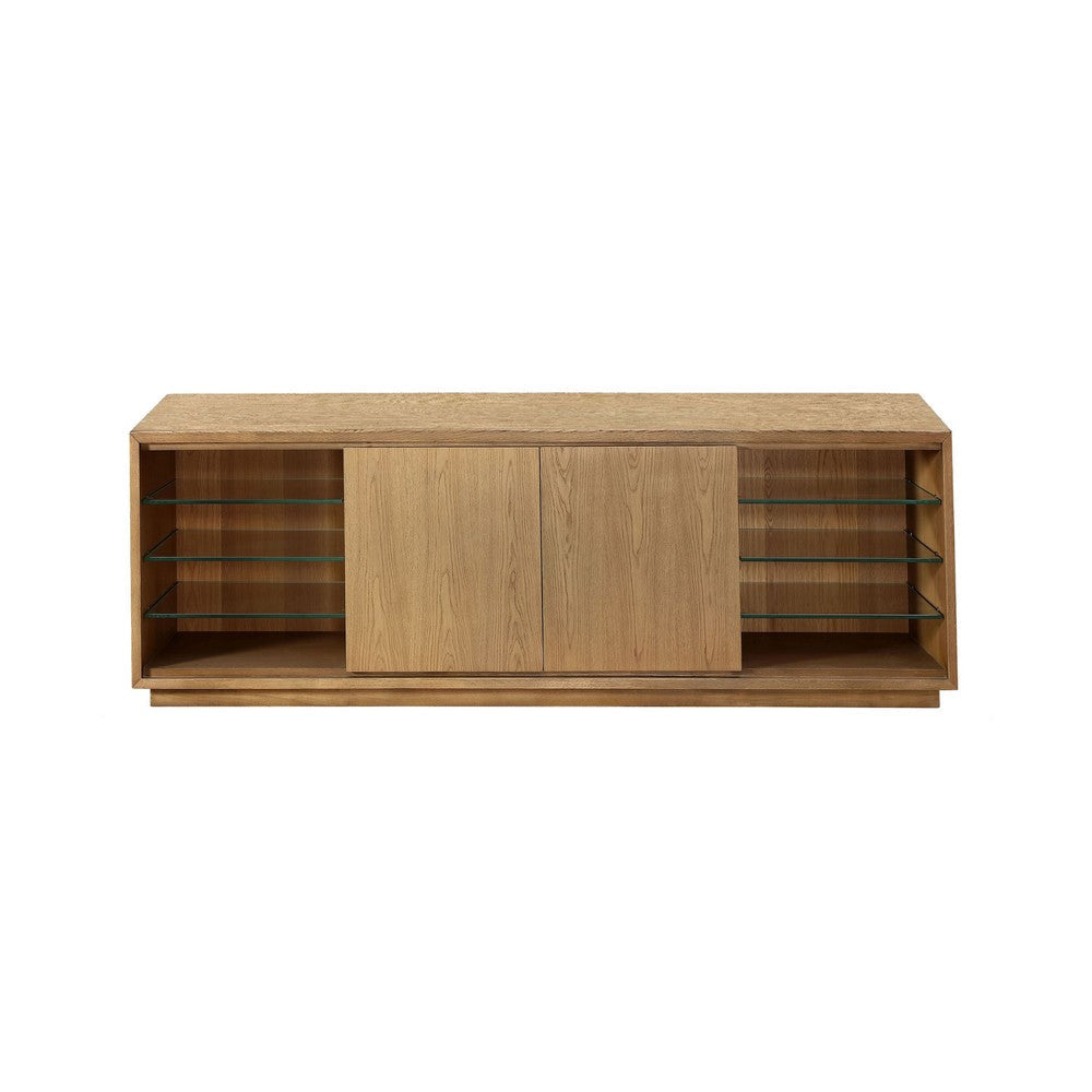 74 Inch TV Media Entertainment Console, 2 Door Cabinet, 6 Shelves, Brown