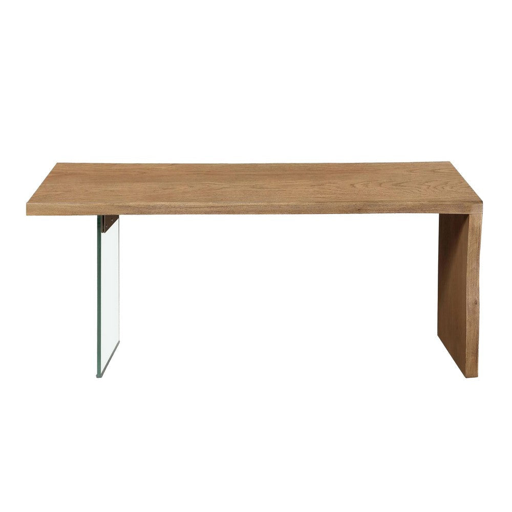 Uvi 68 Inch Writing Desk Transparent Glass Leg Waterfall Edge Brown BM313264