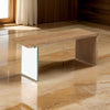 Uvi 68 Inch Writing Desk, Transparent Glass Leg, Waterfall Edge, Brown