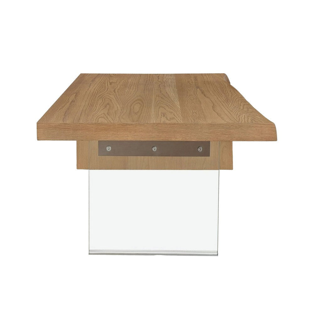 Uvi 54 Inch Coffee Table Transparent Glass Leg Waterfall Edge Brown BM313265