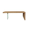 Uvi 54 Inch Coffee Table, Transparent Glass Leg, Waterfall Edge, Brown