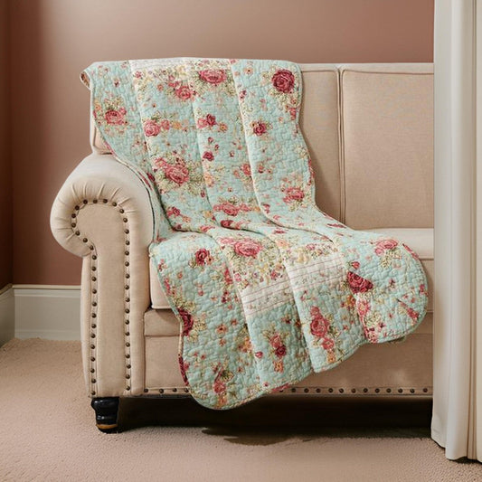 Rosle Throw Blanket | 50 x 60 | Quilted | Rose Floral | Multicolor