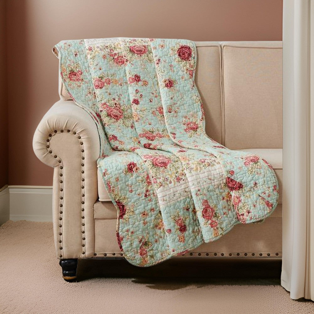 Rosle Throw Blanket | 50 x 60 | Quilted | Rose Floral | Multicolor
