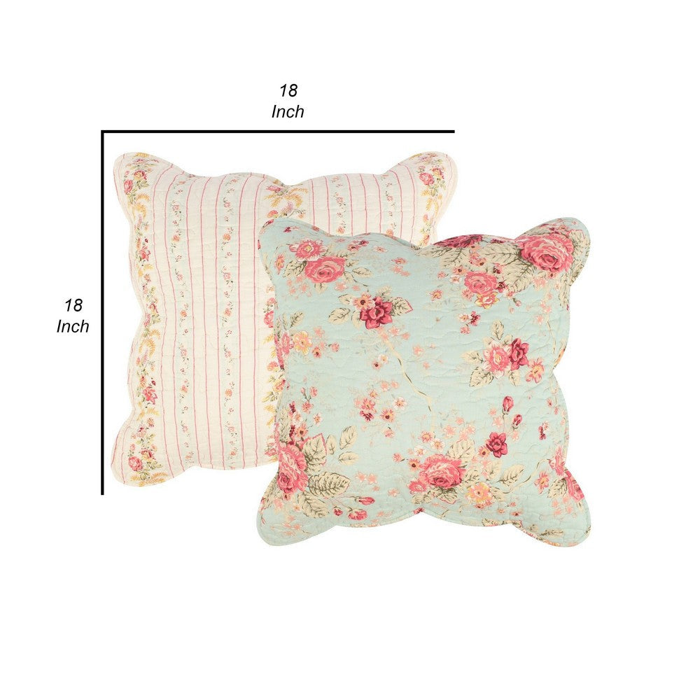 Rosle 18 Inch Set of 2 Accent Pillows Cotton Polyester Multicolor Floral By Casagear Home BM313269