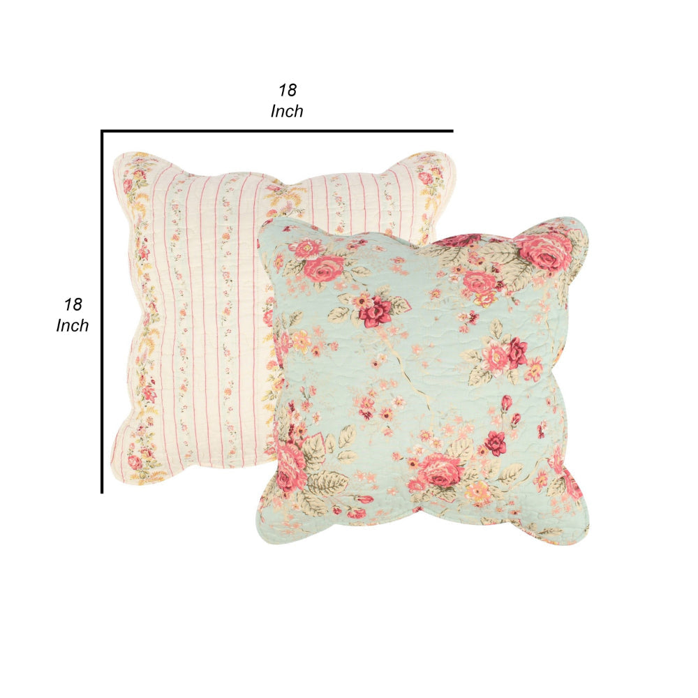 Rosle 18 Inch Set of 2 Accent Pillows Cotton Polyester Multicolor Floral By Casagear Home BM313269