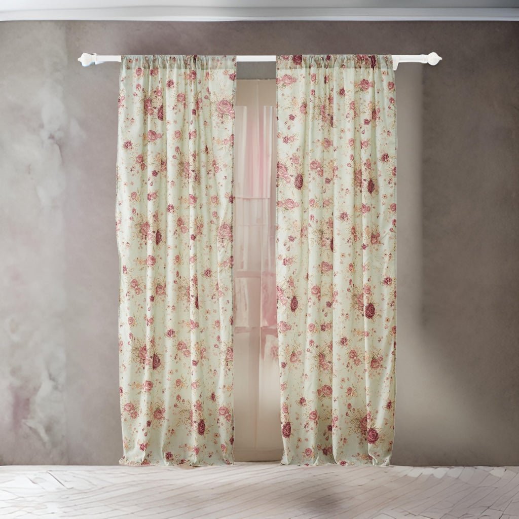 Rosle Set of 2 Window Curtains, Cotton, Antique Rose Print, Multicolor By Casagear Home