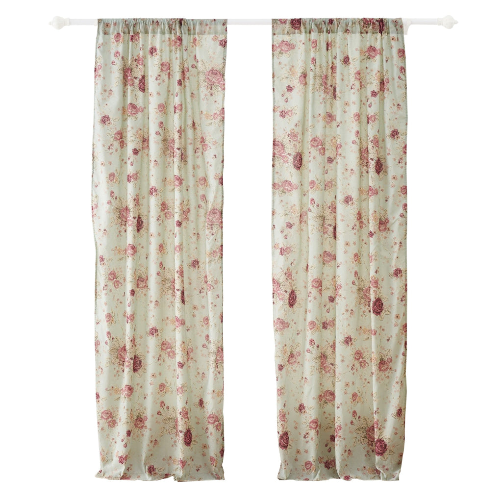 Rosle Set of 2 Window Curtains Cotton Antique Rose Print Multicolor By Casagear Home BM313270