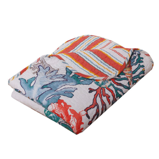 Wade 50 x 60 Quilted Throw Blanket with Fill, Corals and Seashells Design By Casagear Home