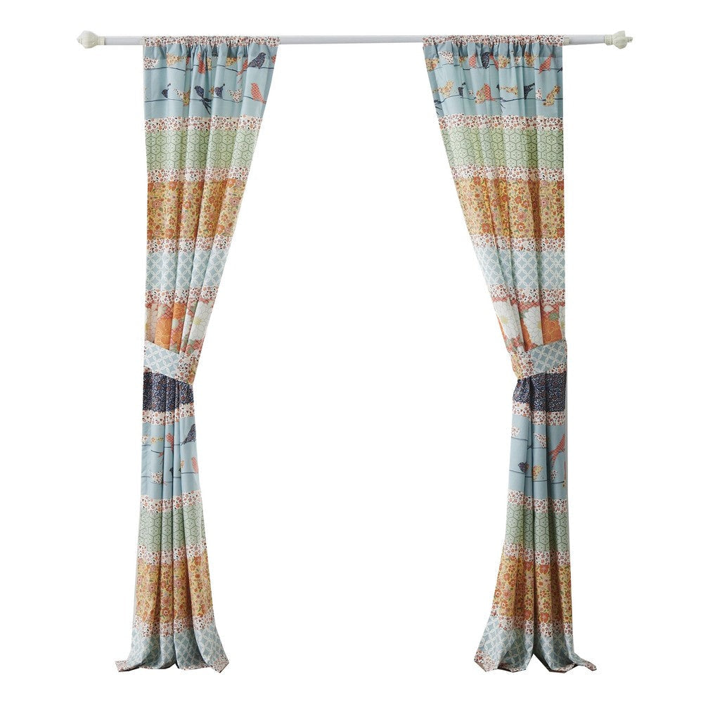 Nite Set of 2 Microfiber Window Curtains Floral and Striped Multicolor By Casagear Home BM313274