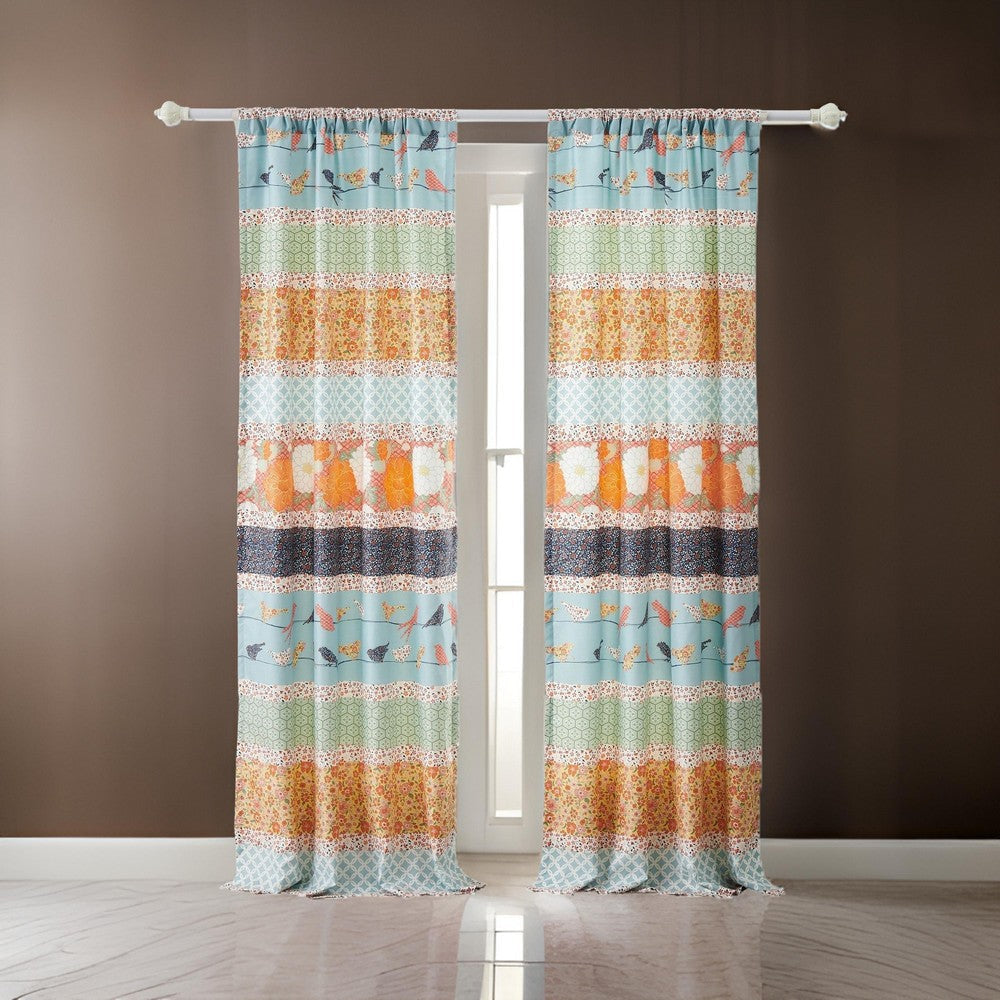 Nite Set of 2 Microfiber Window Curtains, Floral and Striped, Multicolor By Casagear Home