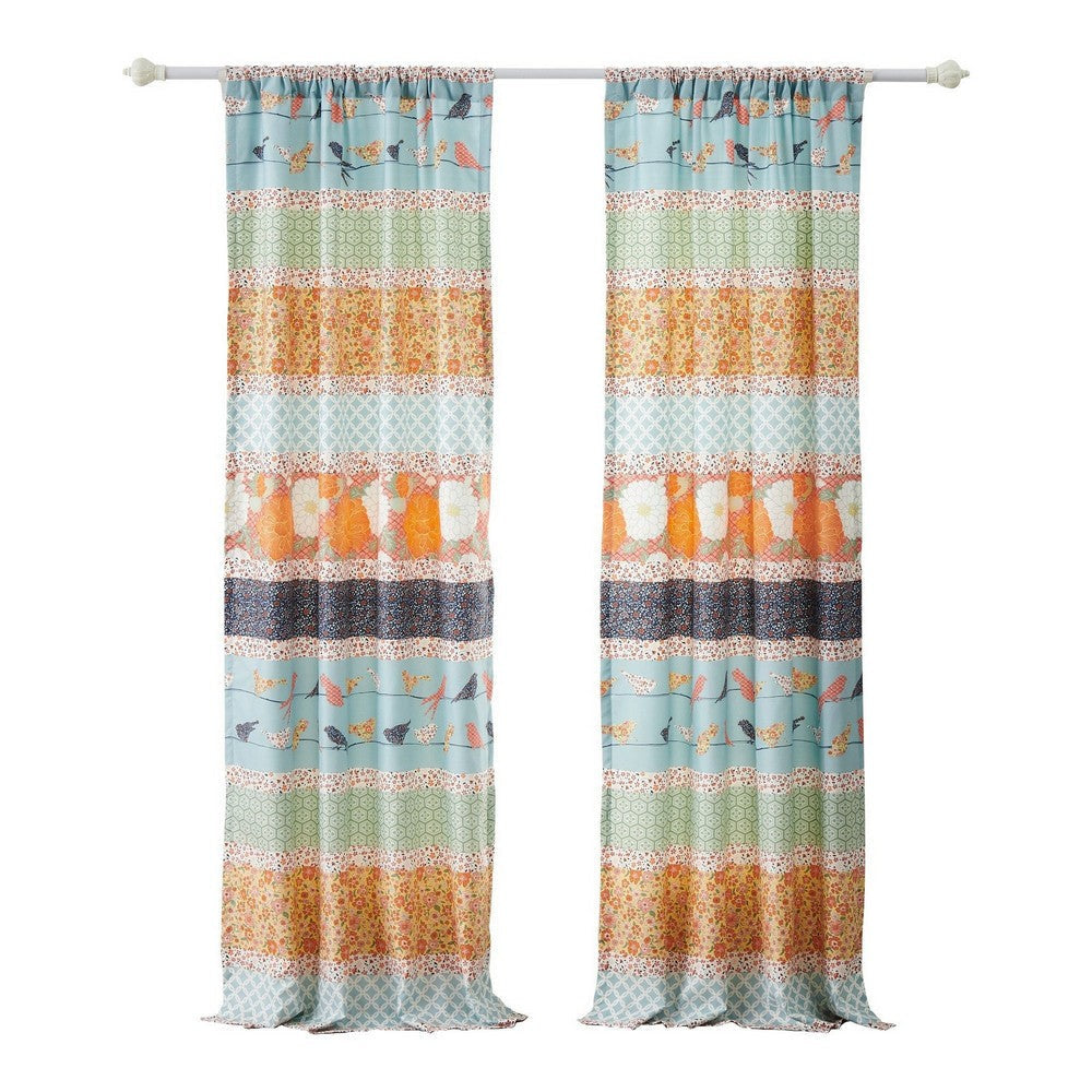 Nite Set of 2 Microfiber Window Curtains Floral and Striped Multicolor By Casagear Home BM313274