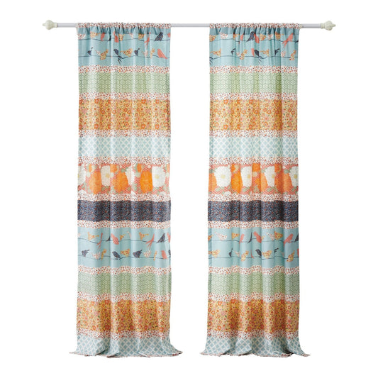 Nite Set of 2 Microfiber Window Curtains, Floral and Striped, Multicolor By Casagear Home