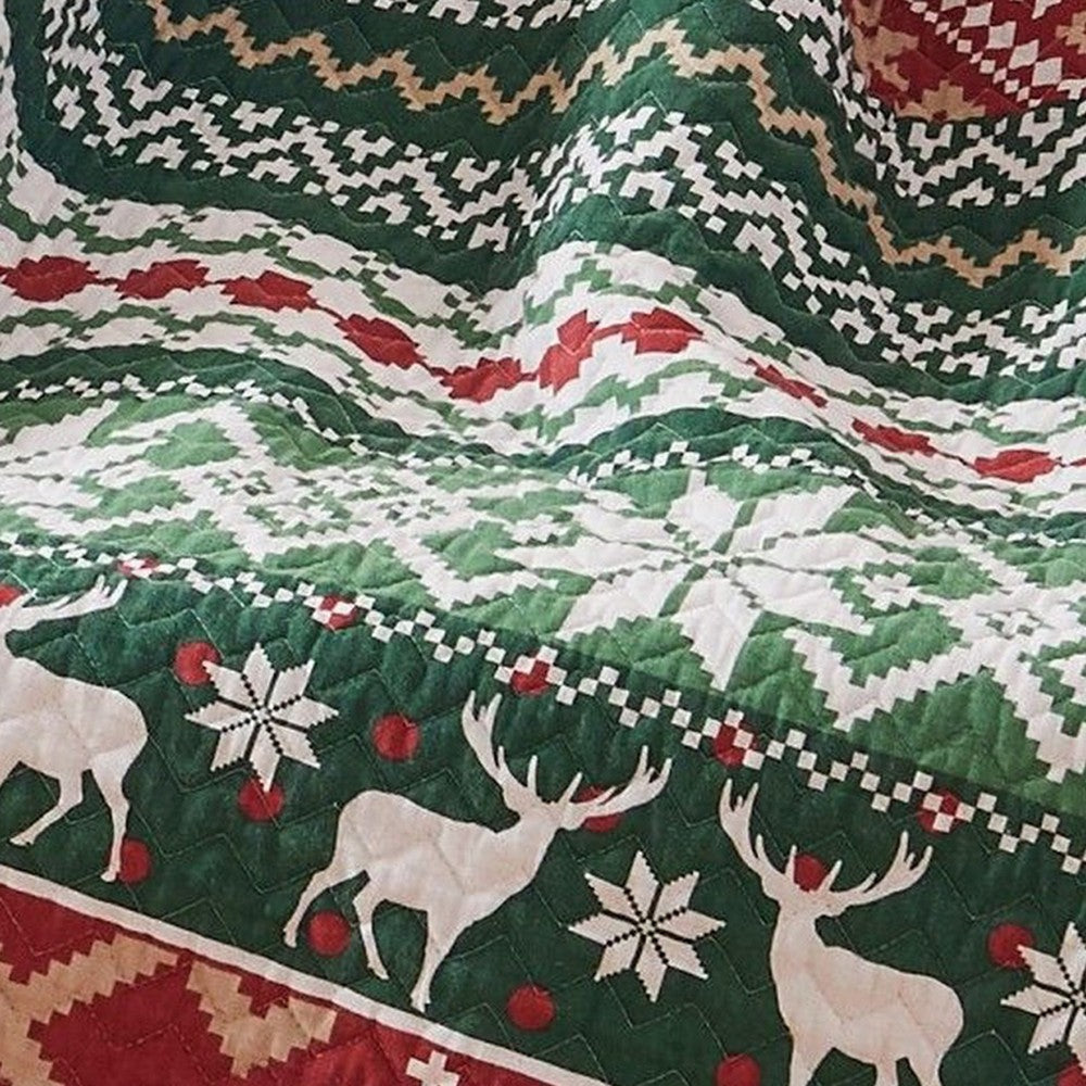 Live 50 x 60 Quilted Throw Blanket Dutch Velvet Winter Print Green Red By Casagear Home BM313277