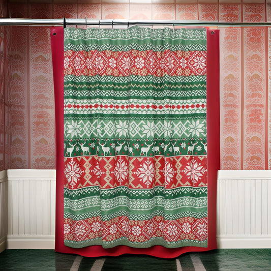 Live 72 x 72 Inch Microfiber Shower Curtains, Festive Winter Print By Casagear Home