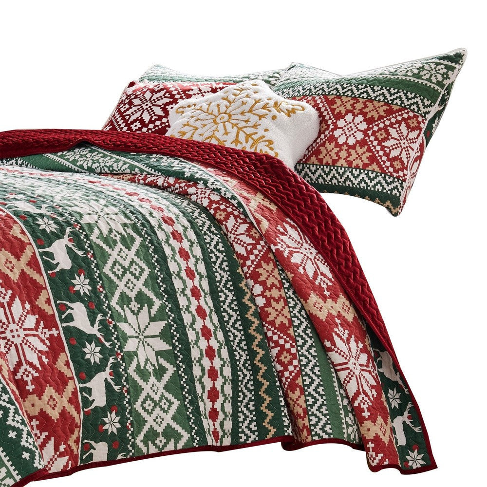 Live 3 Piece Queen Quilt Set with 2 Pillow Shams Festive Winter Print By Casagear Home BM313279