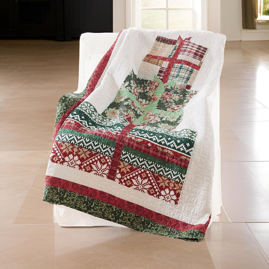 50 x 60 Cotton Quilted Throw Blanket with Fill, Winter Gifts, Multicolor By Casagear Home