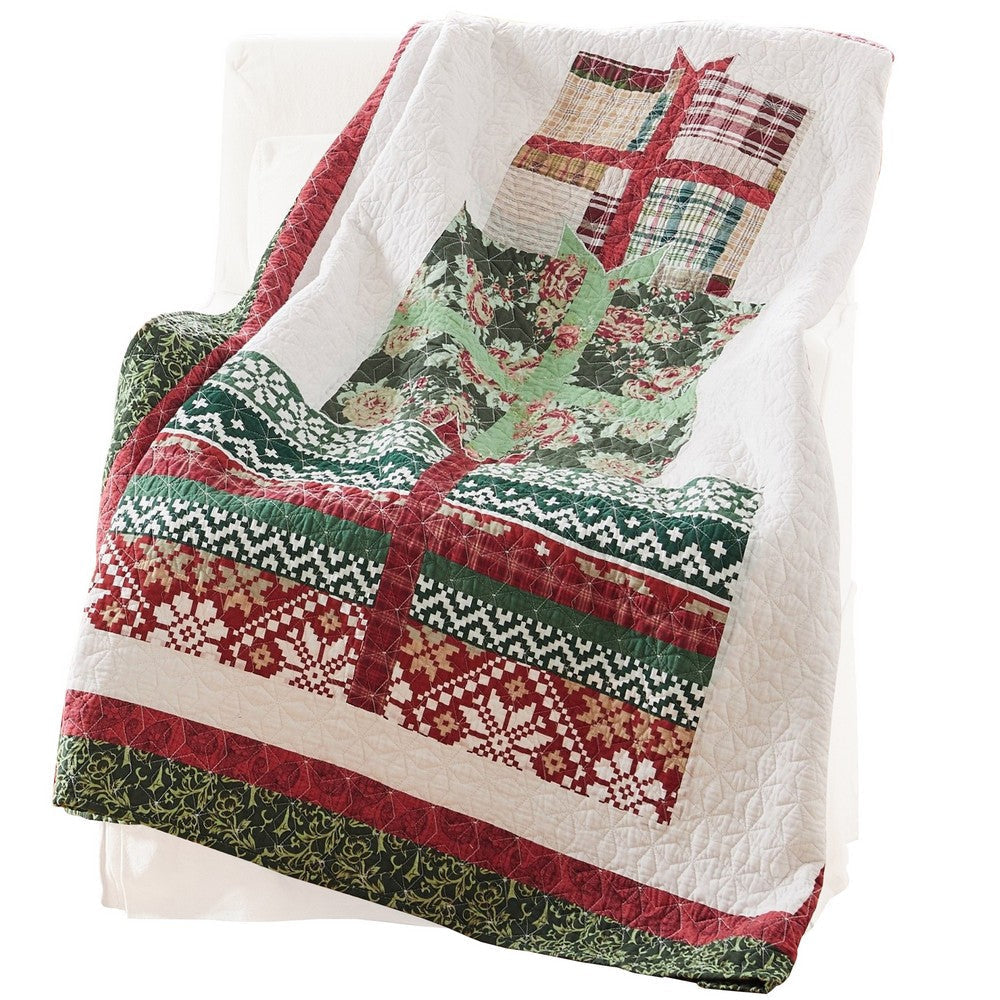 50 x 60 Cotton Quilted Throw Blanket with Fill Winter Gifts Multicolor By Casagear Home BM313280