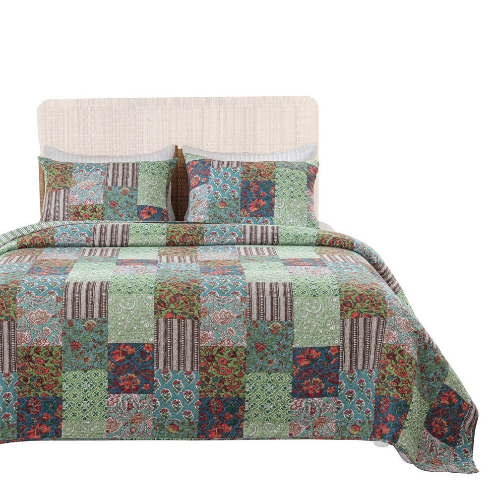 Aby 3 Piece Queen Quilt Set with 2 Pillow Shams Multicolor By Casagear Home BM313283