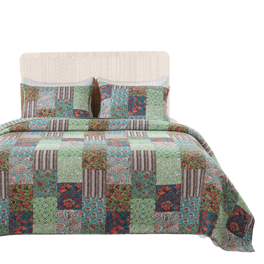 Aby 3 Piece Queen Quilt Set with 2 Pillow Shams, Multicolor By Casagear Home