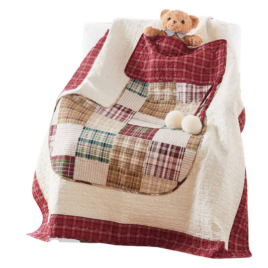 50 x 60 Cotton Quilted Throw Blanket with Fill, Festive Stocking Patch work By Casagear Home