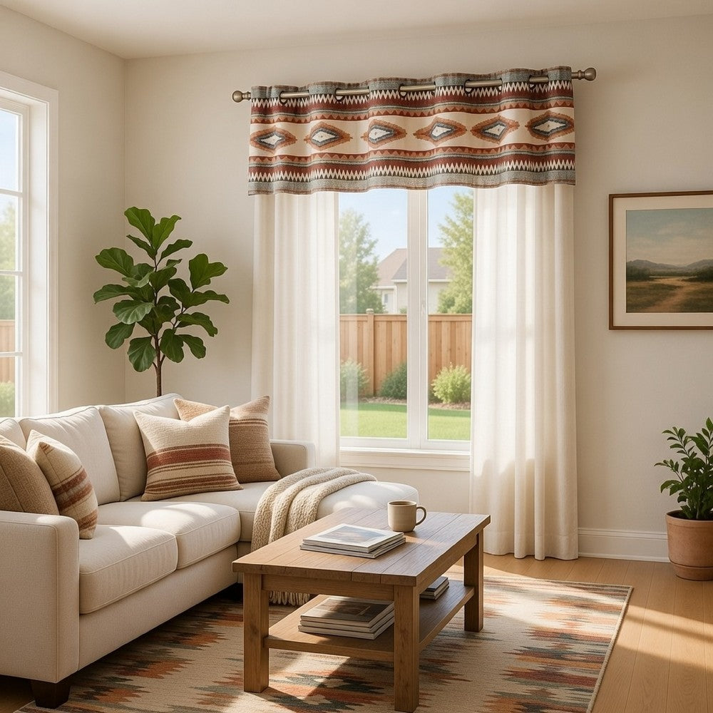 Pimi 16 x 84 Window Valance, Metallic Grommet, Southwest Print, Bronze By Casagear Home