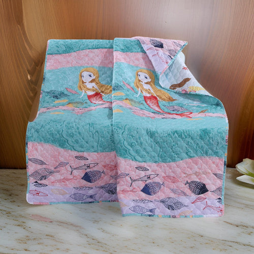 Wini Throw Blanket | 50 x 60 | Quilted | Mermaid | Blue Pink