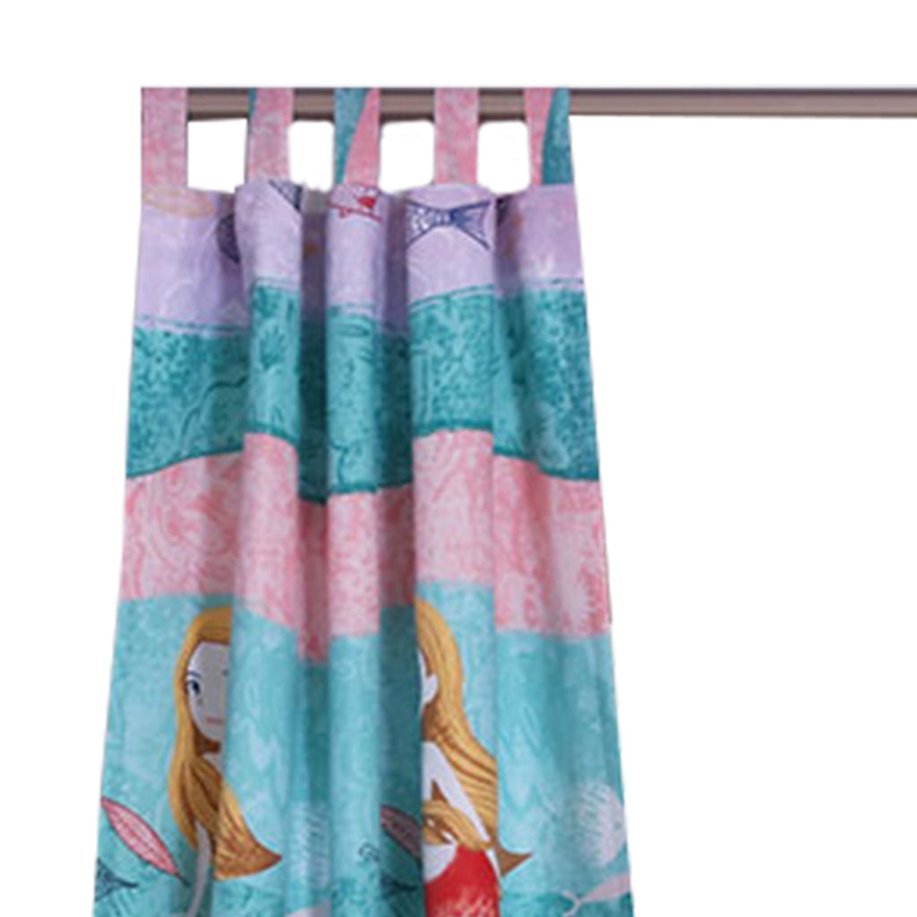 Wini 4 Piece Window Curtain Panel Set Mermaid Design Pink Blue Polyester By Casagear Home BM313290