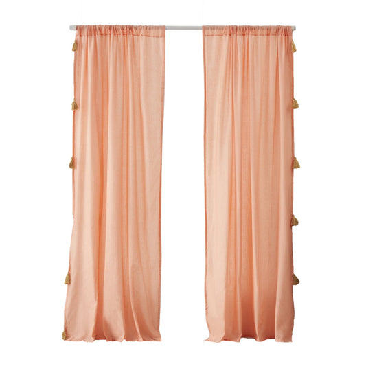 Xumi 4 Piece Window Curtain, 2 Panels with Tie Backs, Coral Pink Finish By Casagear Home