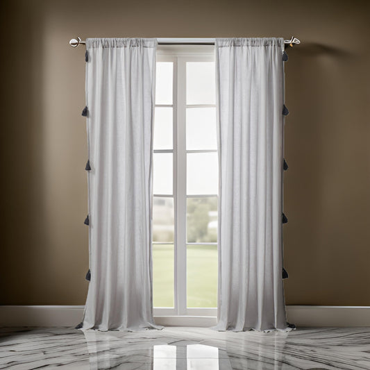 Xumi 4 Piece Window Curtain, 2 Panels with Tie Backs, Modern Gray Finish By Casagear Home