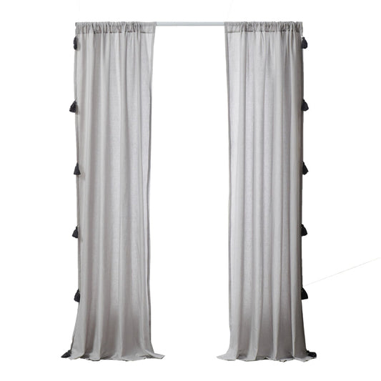 Xumi 4 Piece Window Curtain, 2 Panels with Tie Backs, Modern Gray Finish By Casagear Home