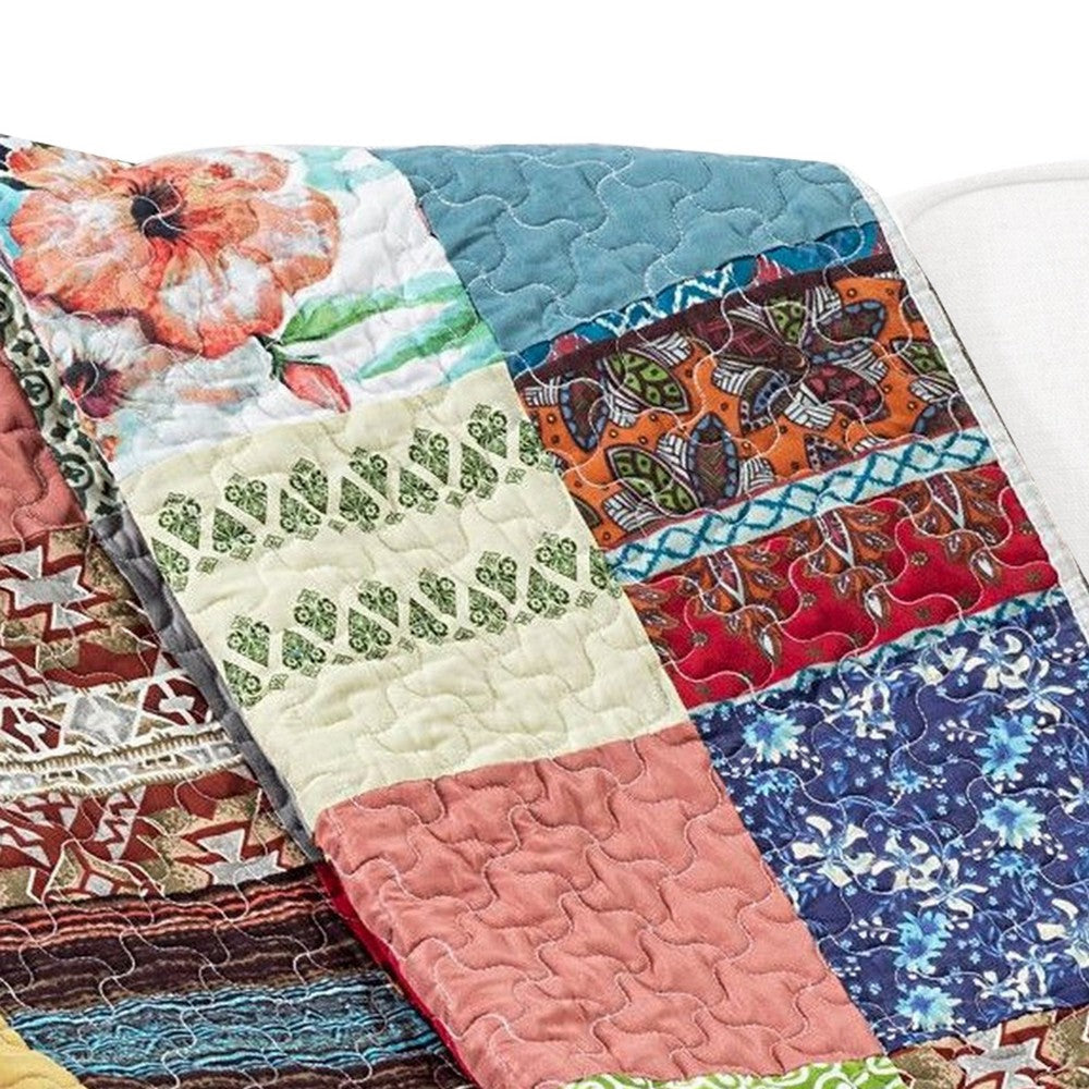 Lily 50 x 60 Inch Quilted Patchwork Throw Blanket Multicolor Cotton Strips By Casagear Home BM313300