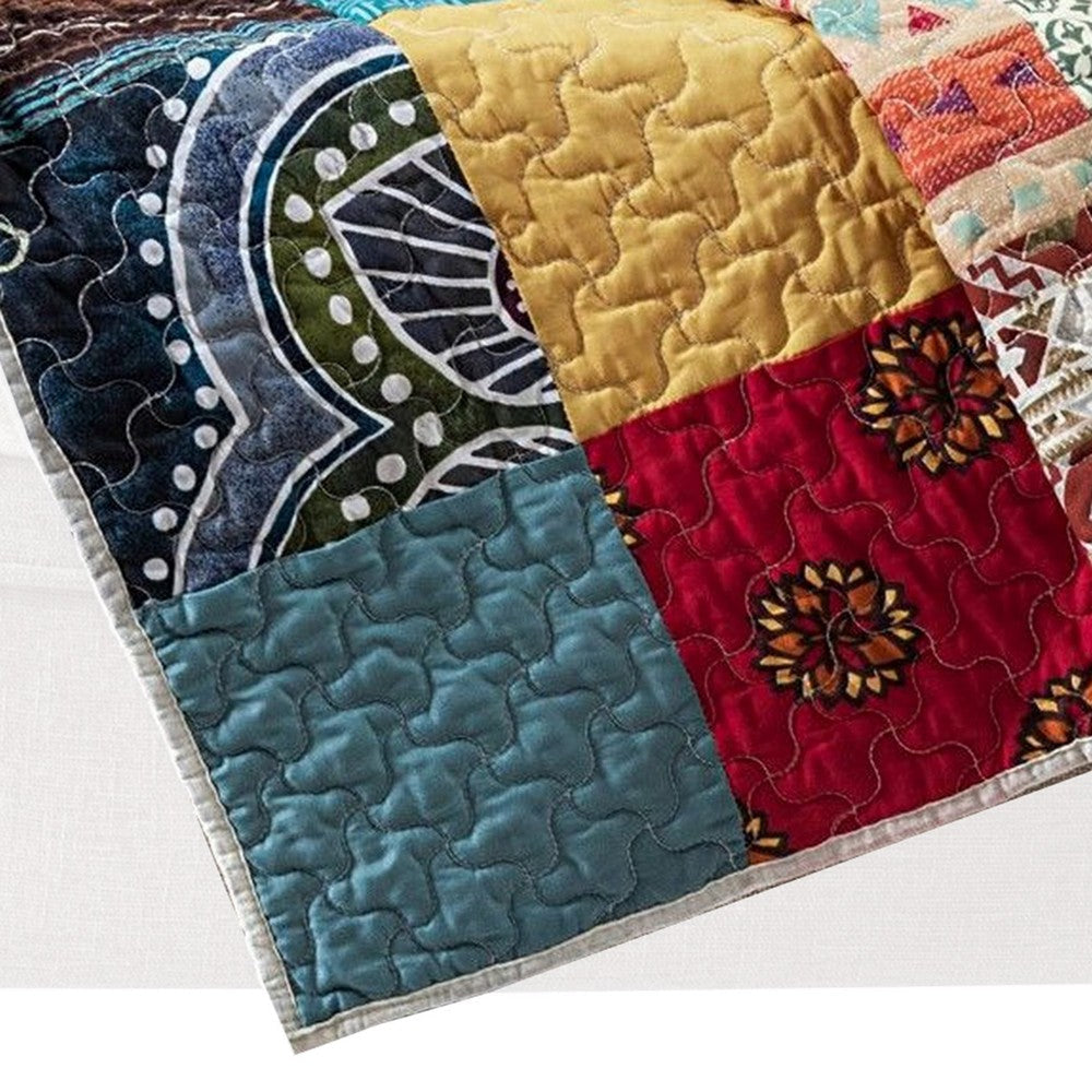 Lily 50 x 60 Inch Quilted Patchwork Throw Blanket Multicolor Cotton Strips By Casagear Home BM313300