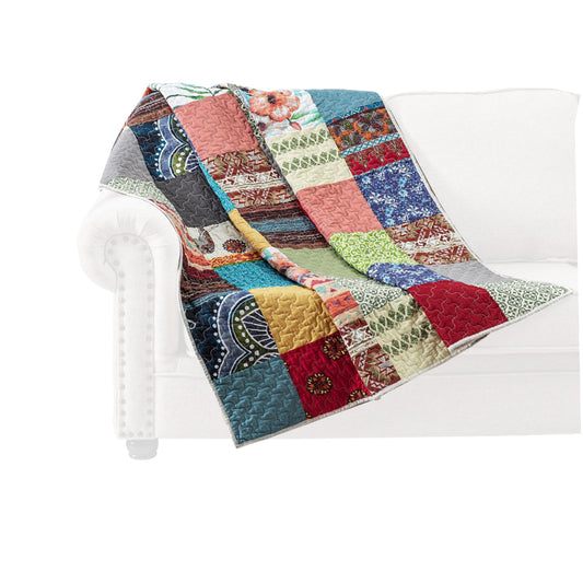 Lily 50 x 60 Inch Quilted Patchwork Throw Blanket, Multicolor Cotton Strips By Casagear Home