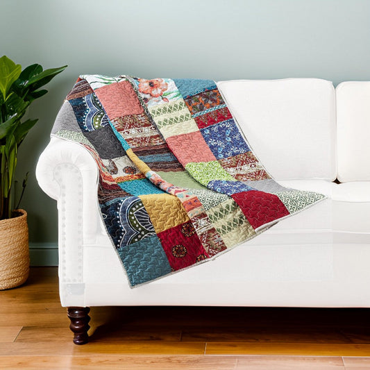 Lily Throw Blanket | 50 x 60 | Quilted Patchwork | Multicolor Cotton Strips