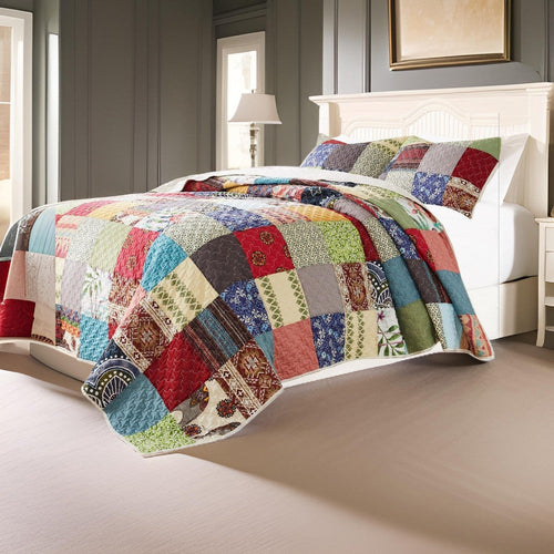 Lily 2 Piece Twin Quilt Set with Pillow Sham, Multicolor Patchwork  By Casagear Home