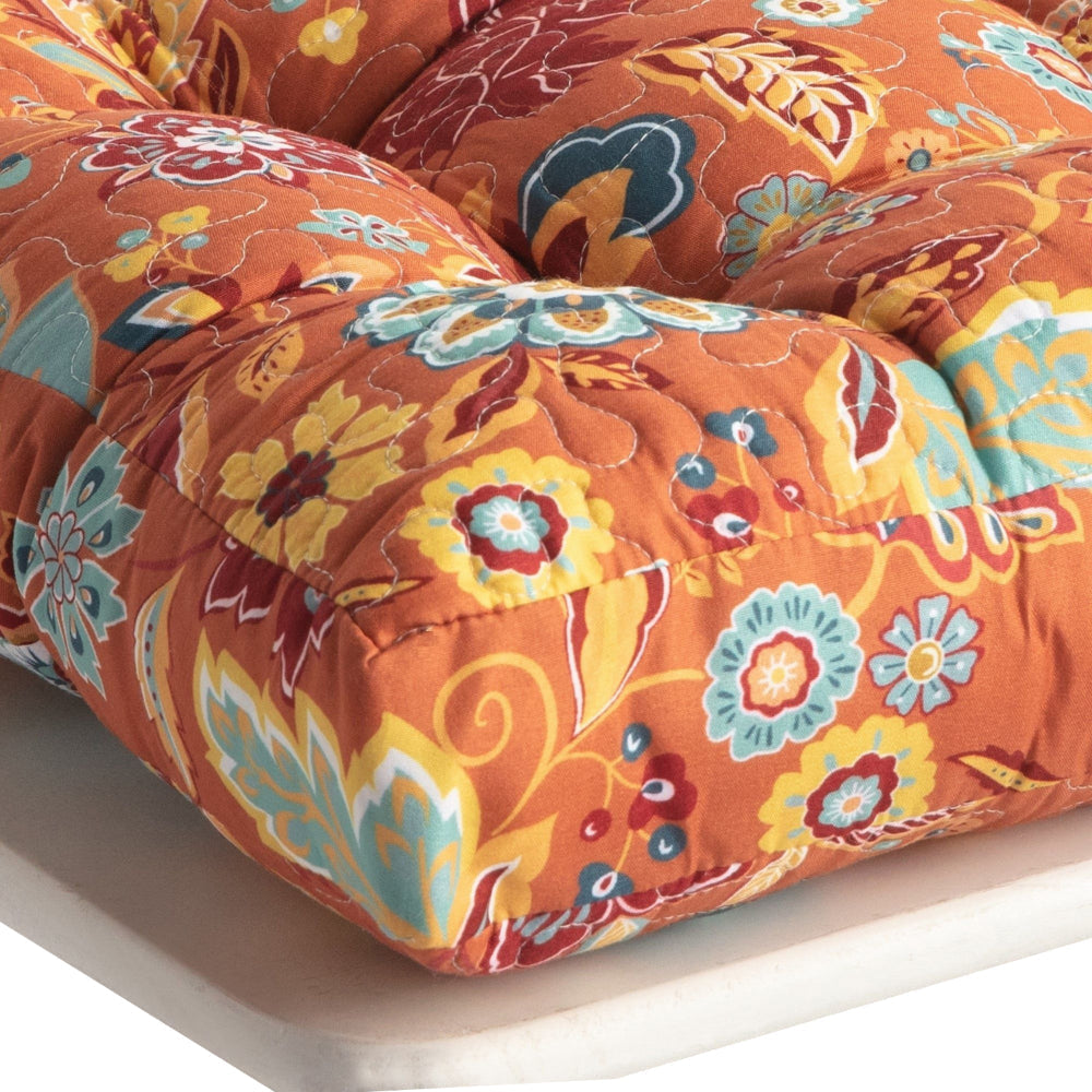 Rov 18 Inch Set of 4 Chair Pad Seat Cushions 3 Layers Orange Flower Print By Casagear Home BM313302