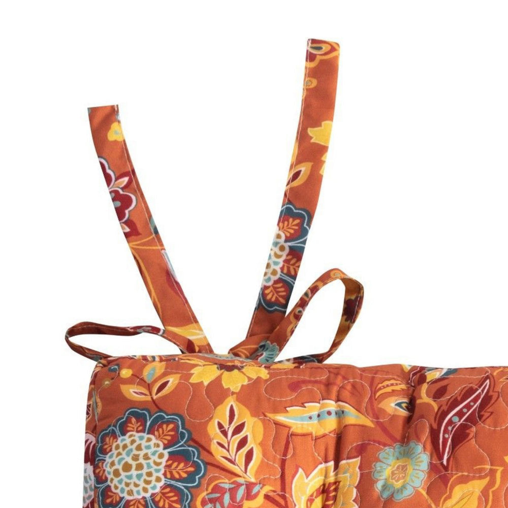 Rov 18 Inch Chair Pad Seat Cushion 3 Layers Spice Orange Flower Print By Casagear Home BM313303