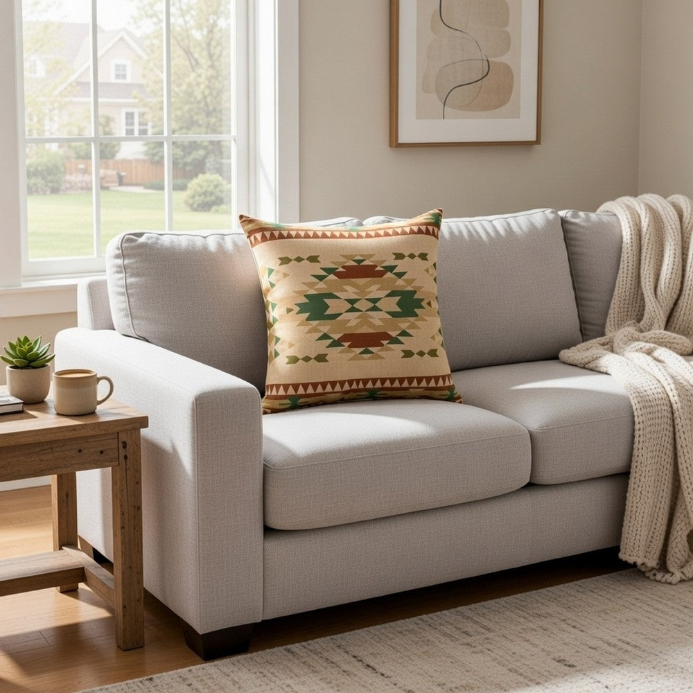 Kip 18 Inch Throw Pillow, Geometric Southwest Motifs, Natural Brown Finish By Casagear Home