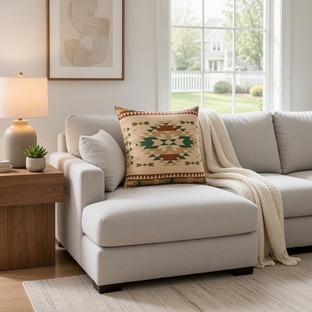 Kip 18 Inch Throw Pillow, Geometric Southwest Motifs, Natural Brown Finish By Casagear Home