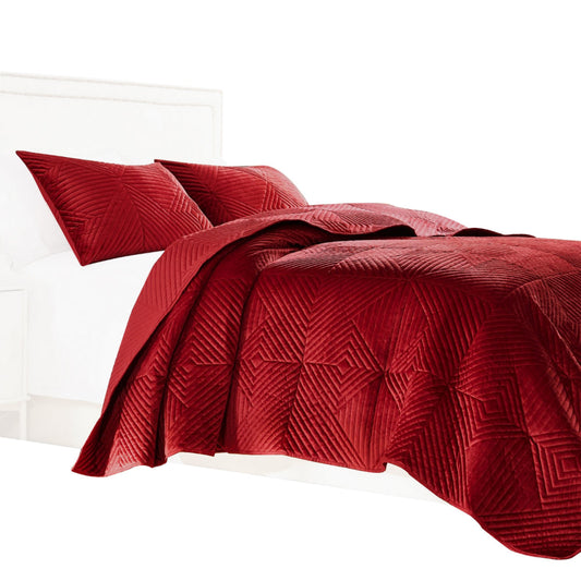 Ahab 2 Piece Twin Quilt Set with 1 Pillow Sham, Dutch Velvet Face, Red By Casagear Home