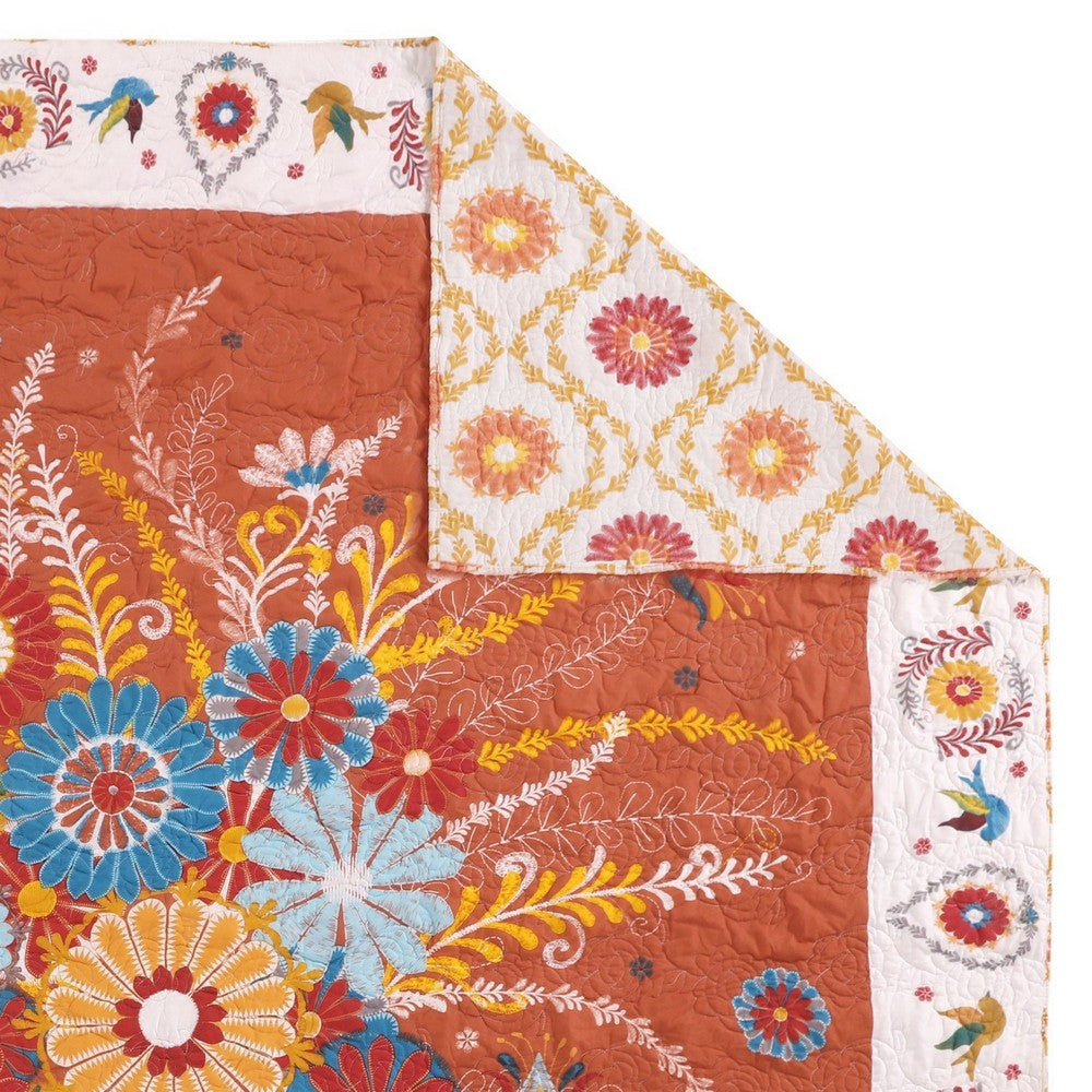 50 x 60 Inch Quilted Throw Blanket with Fill Floral Print Multicolor By Casagear Home BM313307