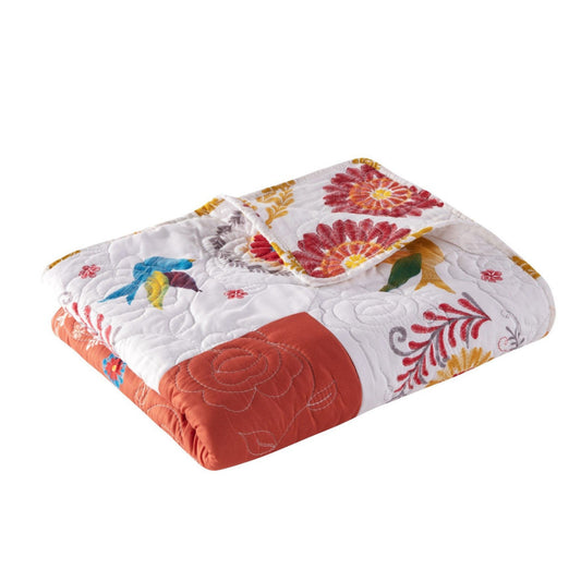 50 x 60 Inch Quilted Throw Blanket with Fill, Floral Print, Multicolor By Casagear Home