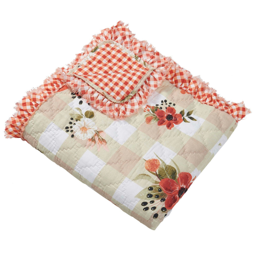 Lire 50 x 60 Inch Quilted Throw Blanket with Fill, Windflower Print, Red By Casagear Home