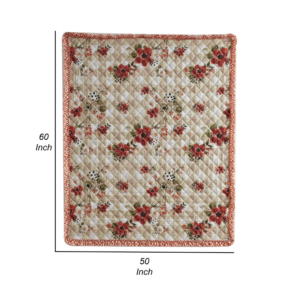 Lire 50 x 60 Inch Quilted Throw Blanket with Fill, Windflower Print, Red By Casagear Home