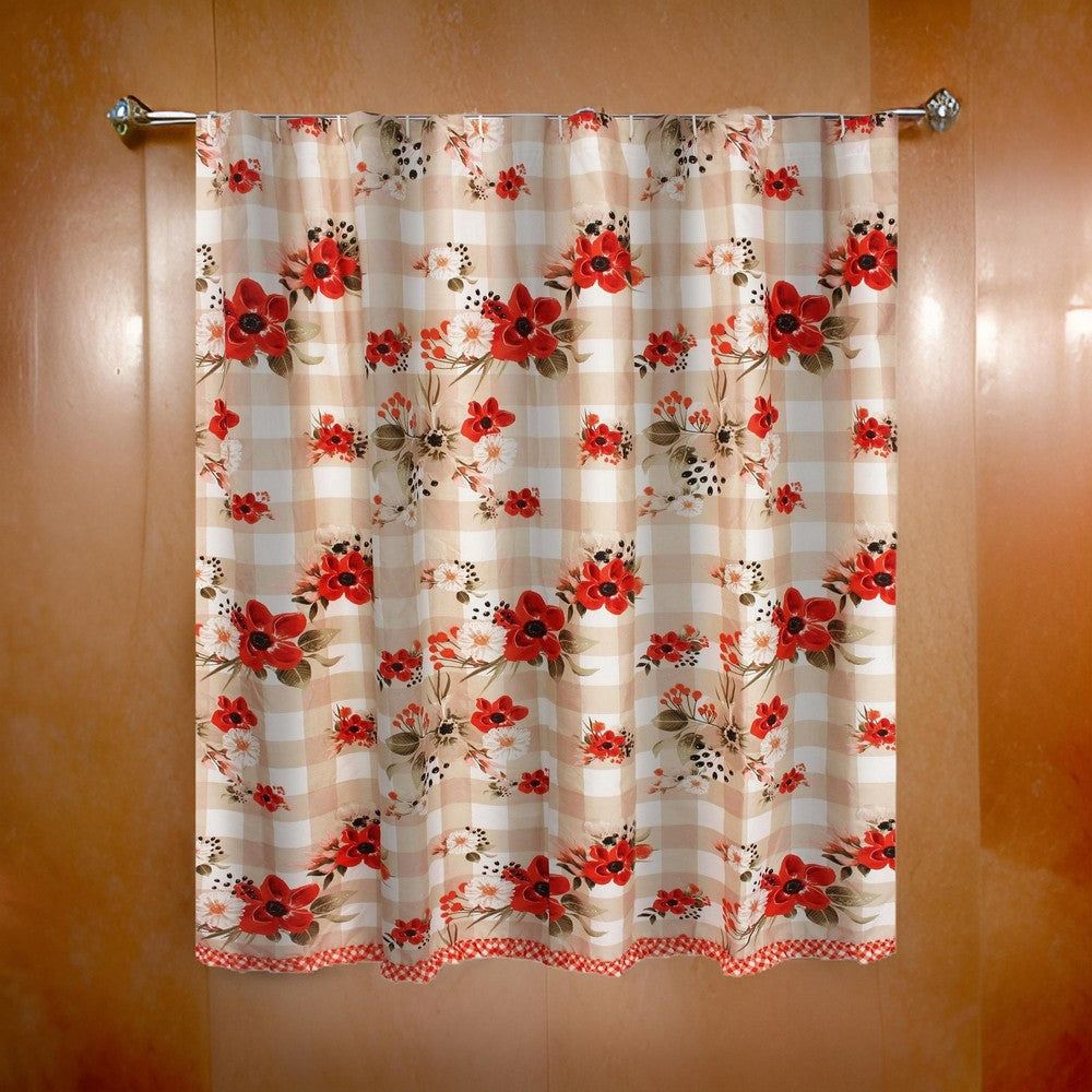 Lire 72 x 72 Inch Shower Curtain, Ruffled Rows, Floral Print, Multicolor By Casagear Home