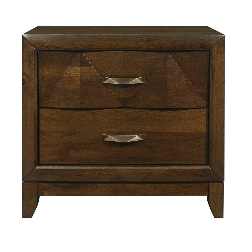 Nibo 28 Inch Nightstand 2 Drawers Satin Brass Handles Brown Solid Wood By Casagear Home BM313314