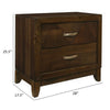 Nibo 28 Inch Nightstand, 2 Drawers, Satin Brass Handles, Brown Solid Wood By Casagear Home