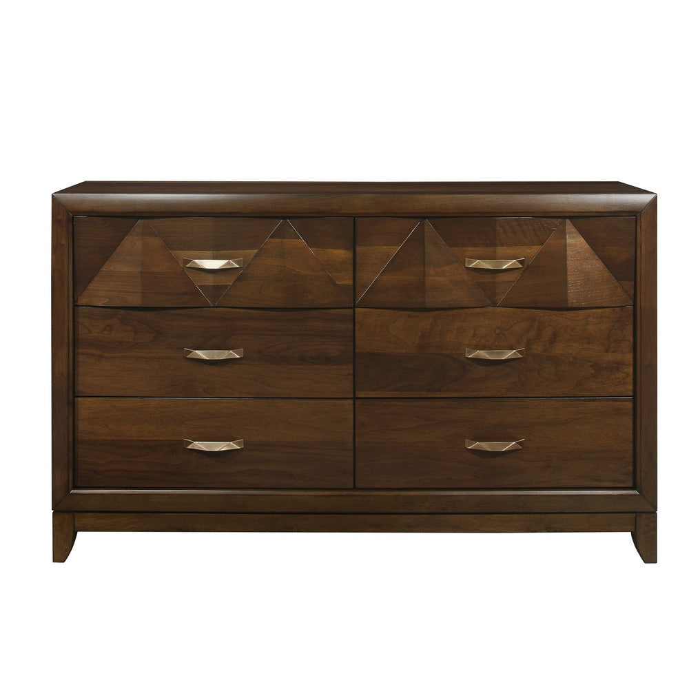 Nibo 60 Inch Wide Dresser 6 Drawers Satin Brass Handles Brown Solid Wood By Casagear Home BM313315